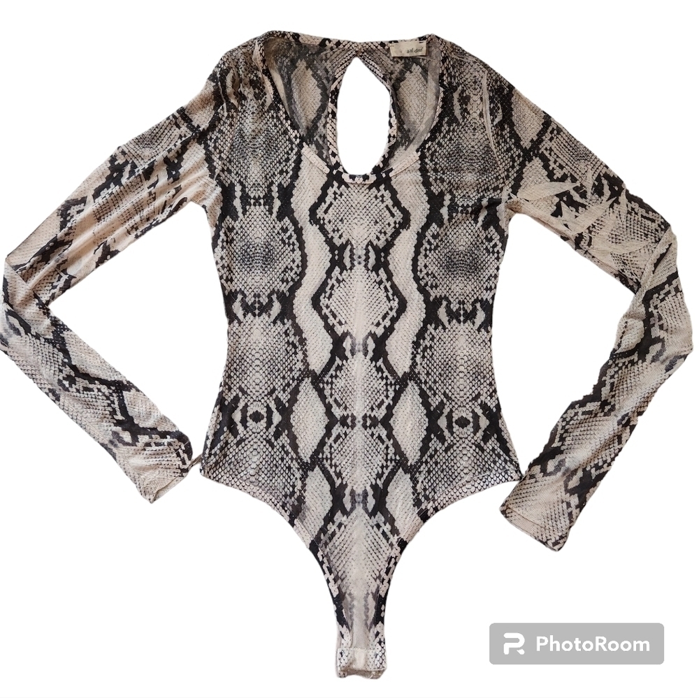 2000s Wet Seal Sheer Snake Skin Bodysuit sz L